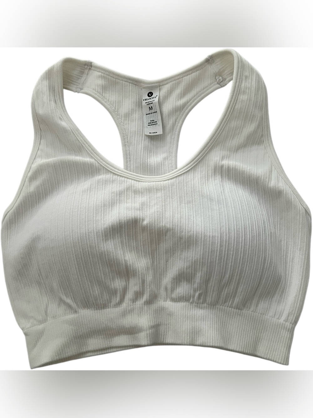 Velocity Cream Ribbed Racerback Sports Bra